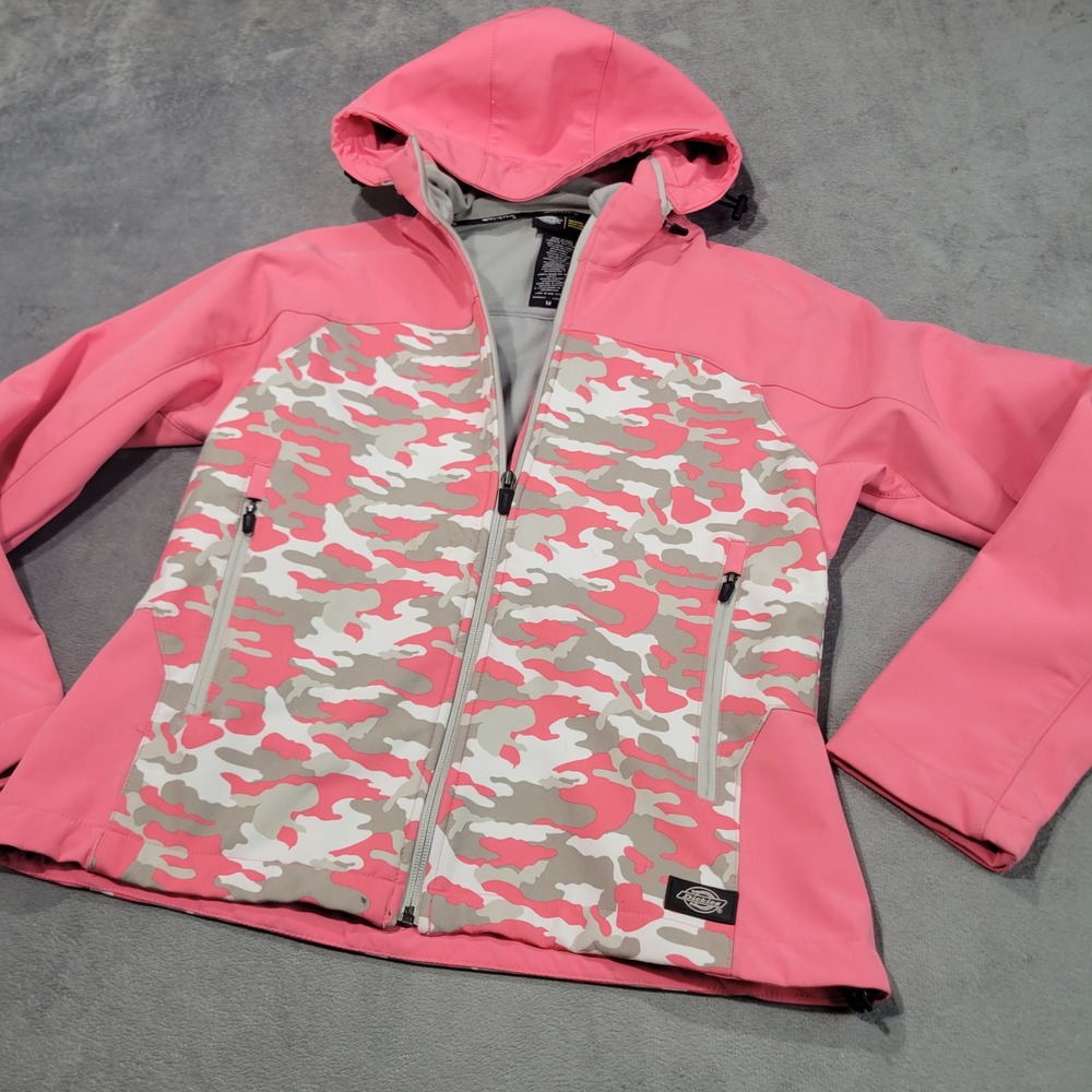 Dickies Softshell Jacket Women M‎ Pink Camo Performance Hooded Full Zip 11619